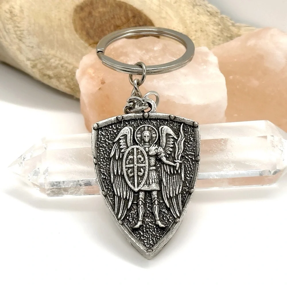 Arch Angel Michael Heavy Silver Keychain
